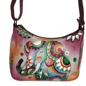 Anuschka NEVER USED Handpainted Leather Hobo Cross Body Bag Elephant